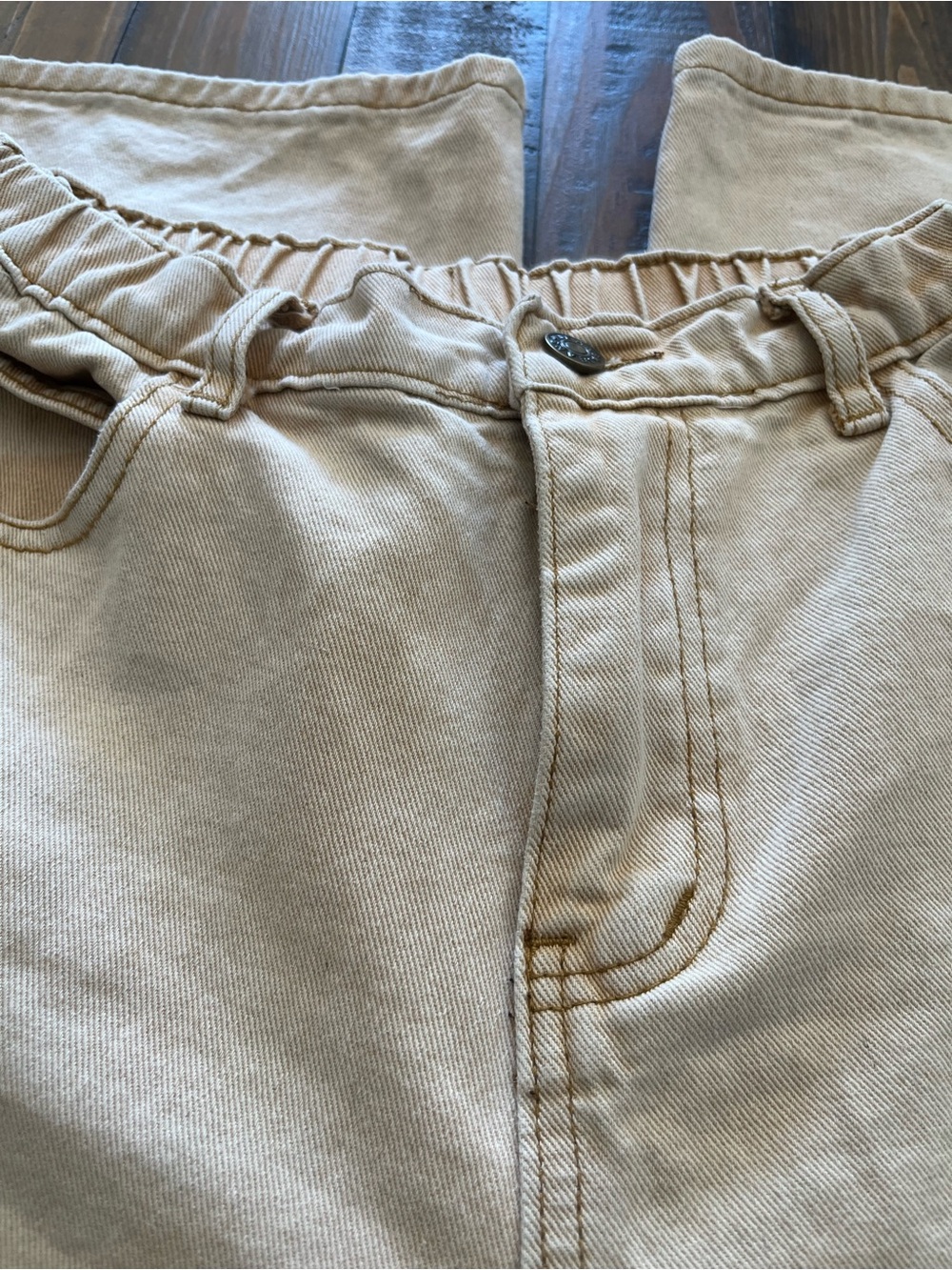 Nova Blue Star Patch Wide Leg Pants Womens L Beige Y2K Streetwear Trendy - Picture 8 of 8